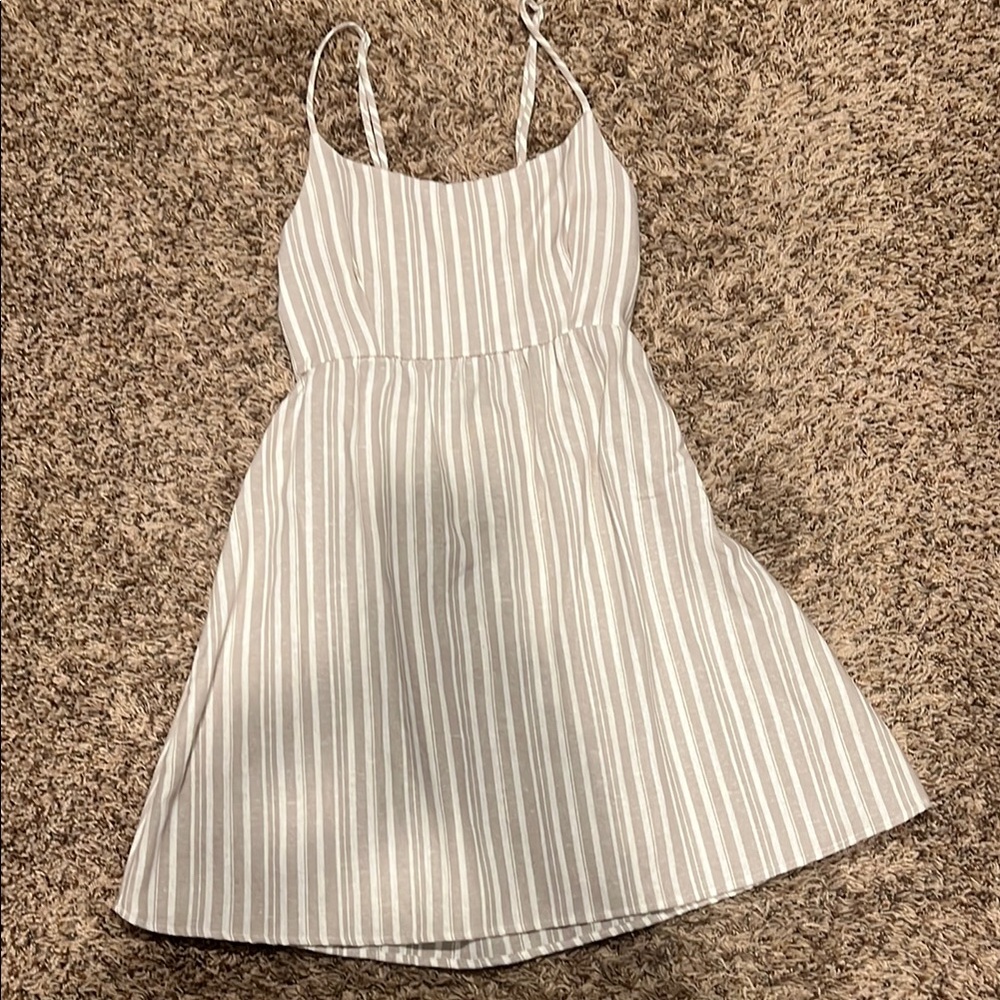 Striped White and Tan Dress